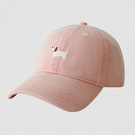 Women's Embroidered Sausage Dog Baseball Cap with Curved Brim and Adjustable Strap - Pink