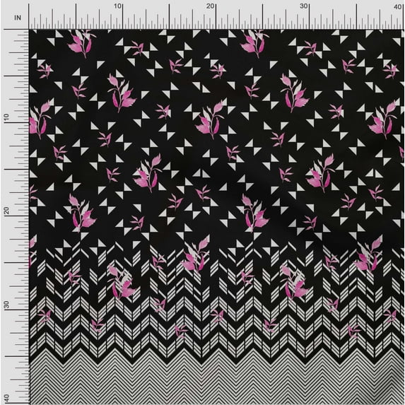 oneOone Georgette Viscose Black Fabric Leaves Chevron & Triangle Panel Sewing Material Print Fabric By The Yard 42 Inch Wide