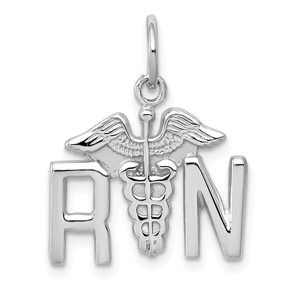 Solid 14k White Gold RN Registered Nurse Charm Pendant 20mm - Walmart.com