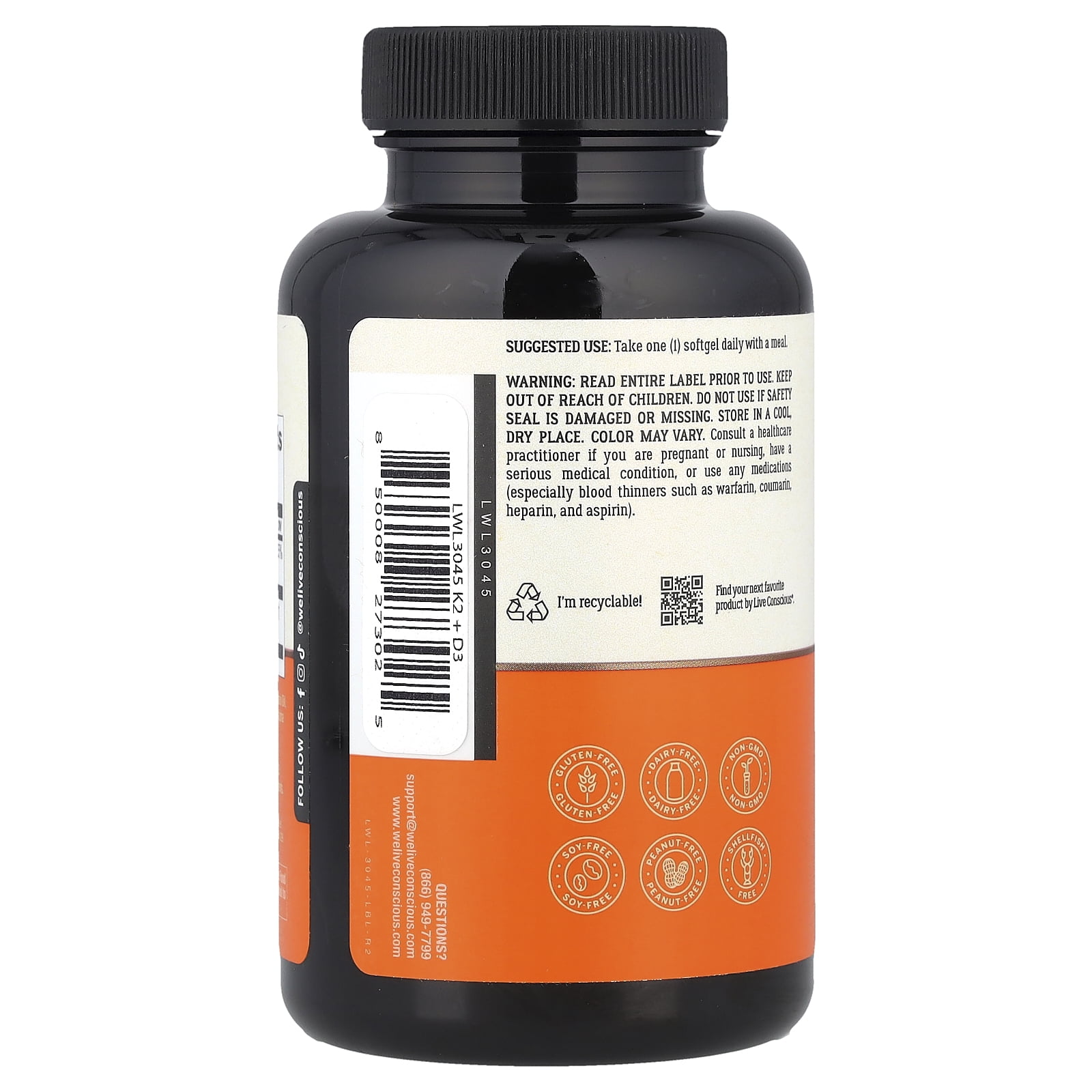 Live Conscious K2+D3, 60 Softgels
