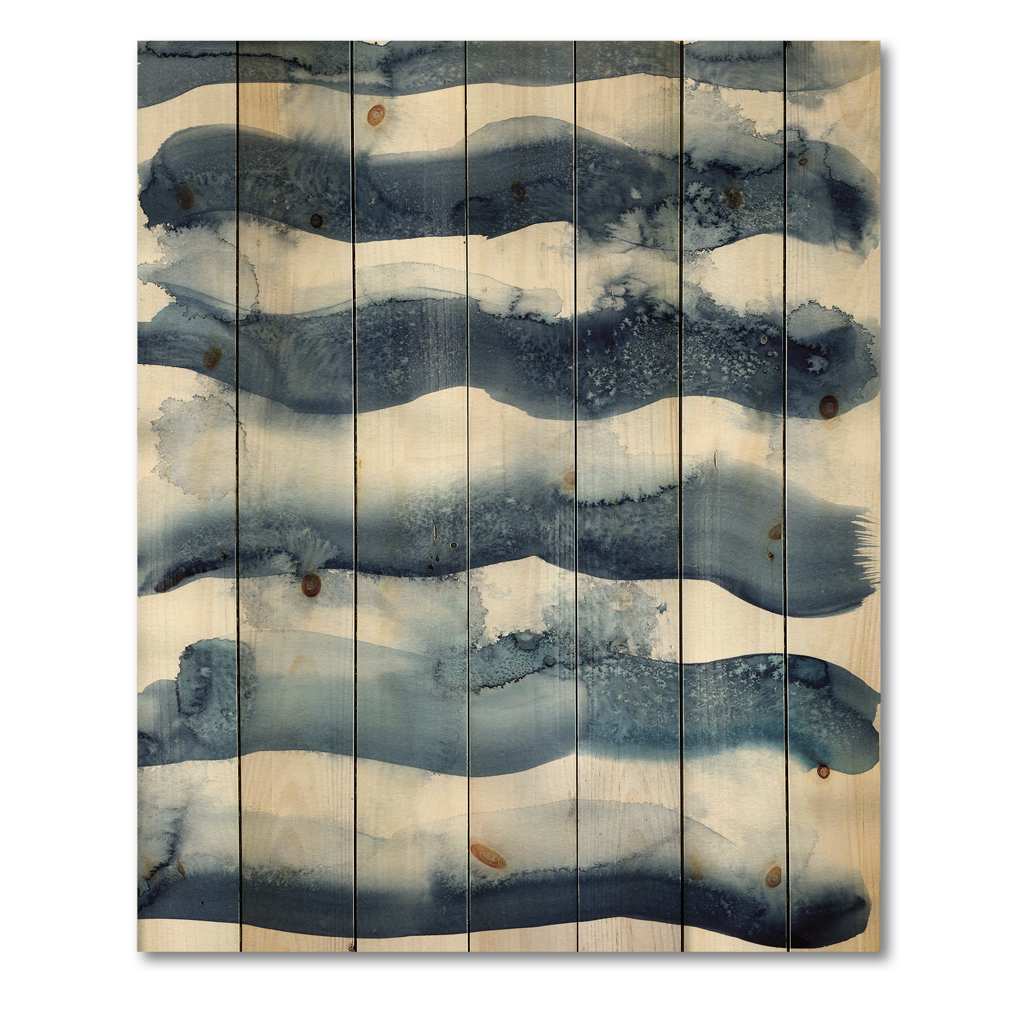 Designart 'Abstract Blue Classic Waves' Modern Print on Natural Pine Wood