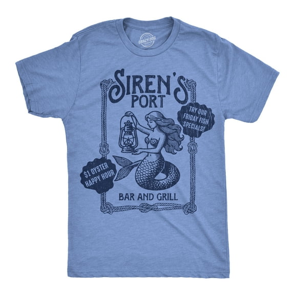 Mens Funny T Shirts Sirens Port Bar and Grill Sarcastic Mermaid Graphic Novelty Tee for Men Graphic Tees