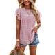 thumbnail image 1 of Blusa de mujer con cuello redondo y manga con volantes, estampado fluido, holgado, informal, de gasa, color rosa M, 1 of 6