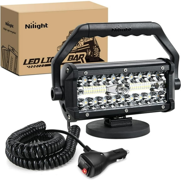 Nilight LED Light Bar 6.5Inch Triple Row Spot Flood Combo Beam Pod Cigarette Lighter Powered with Wiring Magnetic Base Fog Driving Work Roof Bumper Lights for Truck Tractor Golf Cart UTV