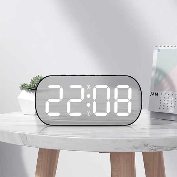 Reloj despertador digital Simples LED Pantalla digital grande Reloj despertador de moda con múltiples configuraciones Características Escritorio Mesita de noche Estudio Cocina Reloj de espejo (blanco)