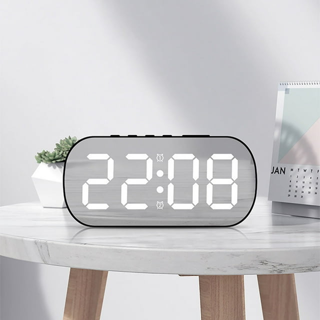 Digital Alarm Clock Simples LED Large Digital Display Fashion Multi-set Alarm Clock Features Desktop Bedside Study Kitchen Mirror Clock (white)