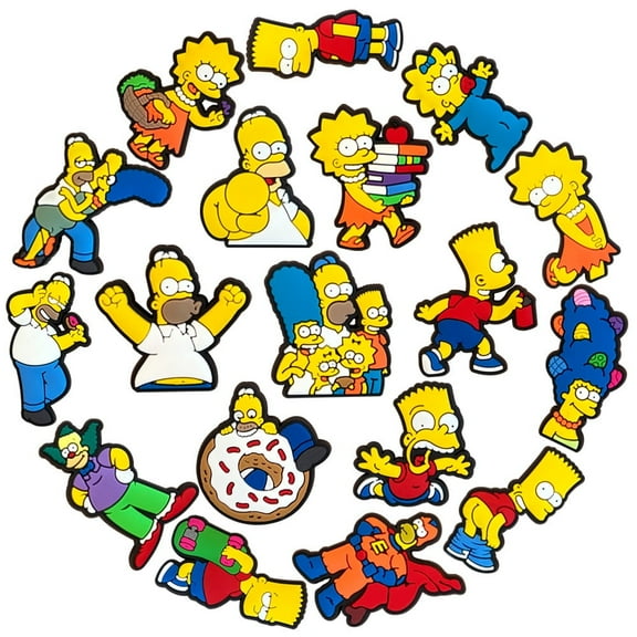 18-Piece The Simpsons PVC Shoe Charms Pack, No-Repeat Cute Cartoon Shoes Decorations for Unisex