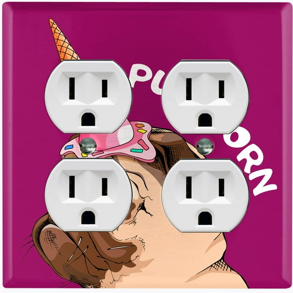 Metal Light Switch Plate Cover Ice Cream Pug Unicorn Purple DOG046