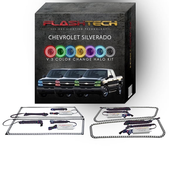 Flashtech RGB Multi Color Changing LED Halo kit for 03-06 Chevrolet Silverado Headlights