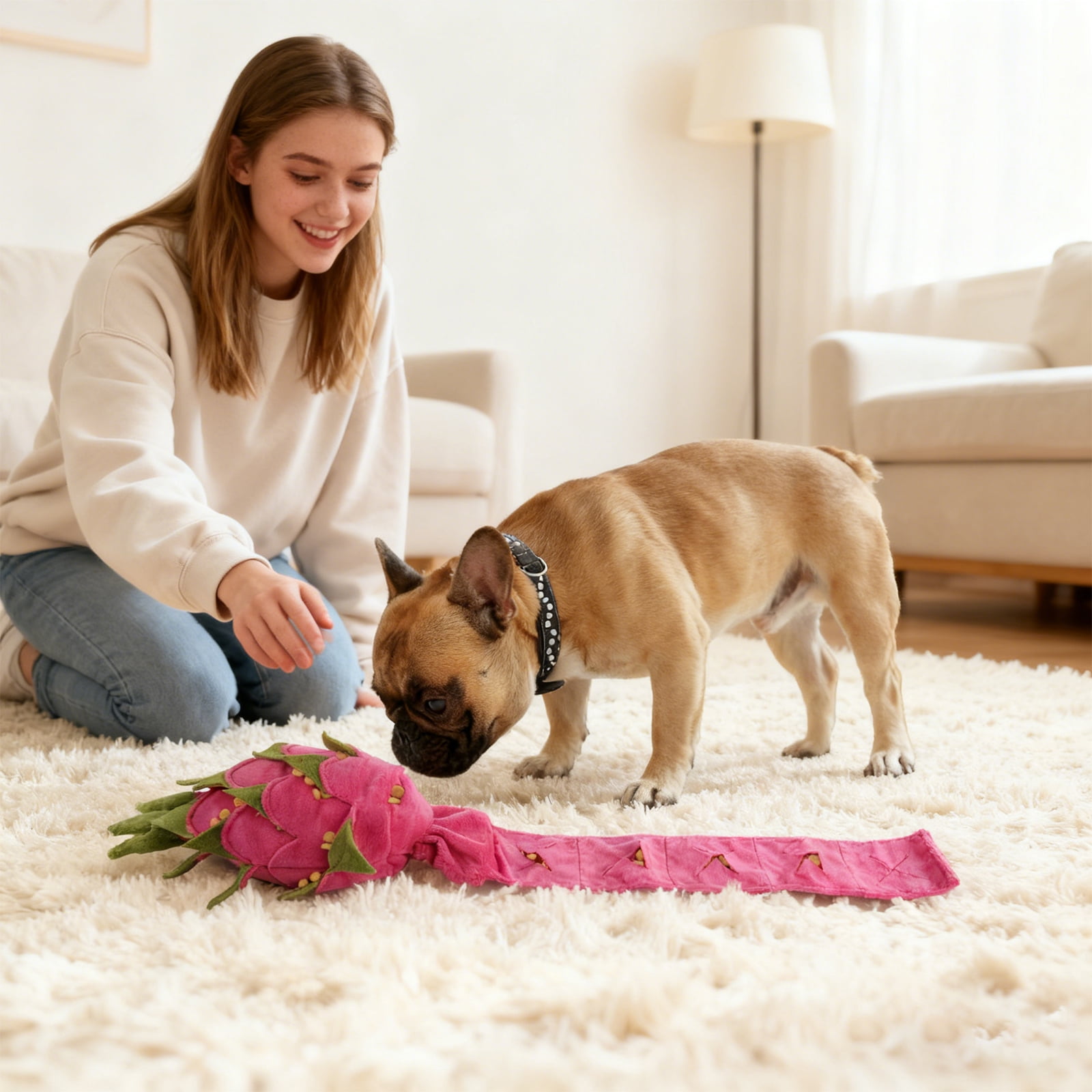 AFP Pitaya - Shaped Dog Enrichment Toy with Crinkle Paper, Sniffing, and Treat - Hiding Design for Medium to Large Dogs, Boredom Relief, Durable, Pink - 1PC