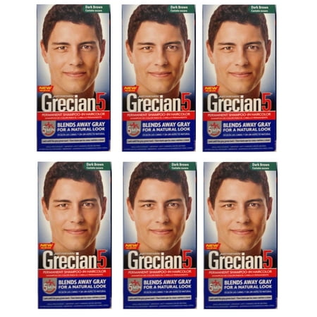 Just For Men Grecian 5 Permanent Shampooing-In Haircolor, Dark Brown (Pack of 6)