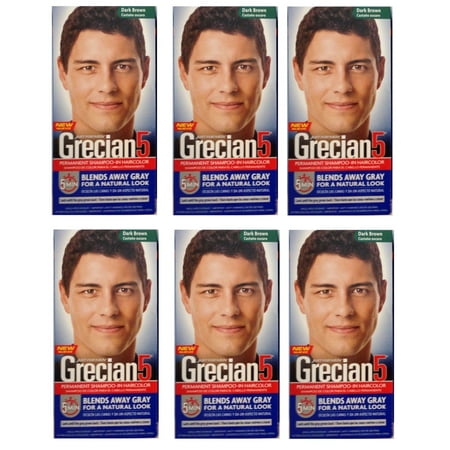 Just For Men Grecian 5 Permanent Shampoo-In Haircolor, Dark Brown (Pack of 6) + Yes to Tomatoes Moisturizing Single Use