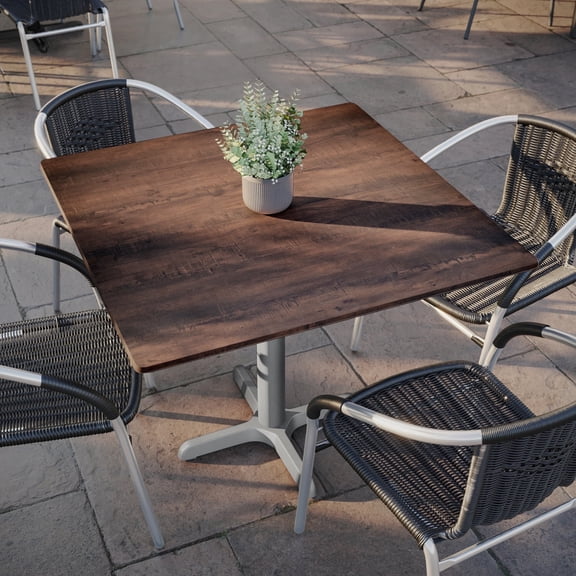 Flash Furniture 36" Square Dark Brown Outdoor Tabletop with Seamless Surface Technology, Moisture, Scratch, Heat, UV Resistant