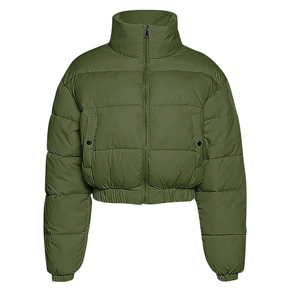 cocolona Womens Cropped Puffer Jackets Long Sleeve Stand Up Collar Quilted Jacket Winter Thicken Warm Puffer Down Coat with Pocket
