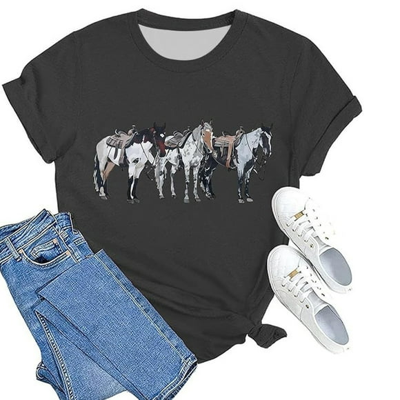 HUITKMM Shirt Women A Fashionable and Casual Printed Short Sleeved Round Neck T Shirt Top for Women 856