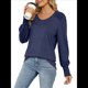 thumbnail image 1 of Camisas Casuales Holgadas de Larga para Mujer, Blusas Fruncidas con Cuello en V, Blusas de Moda. Azul Marino S, 1 of 10