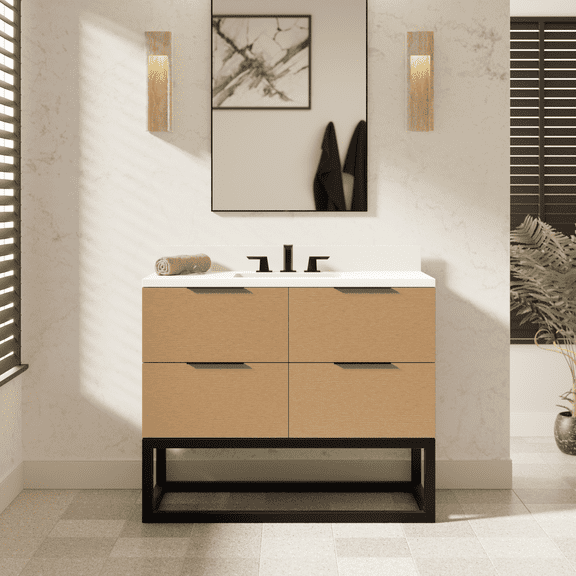 Mia 42" Bathroom Vanity with Blonde Cabinet and Matte White Top