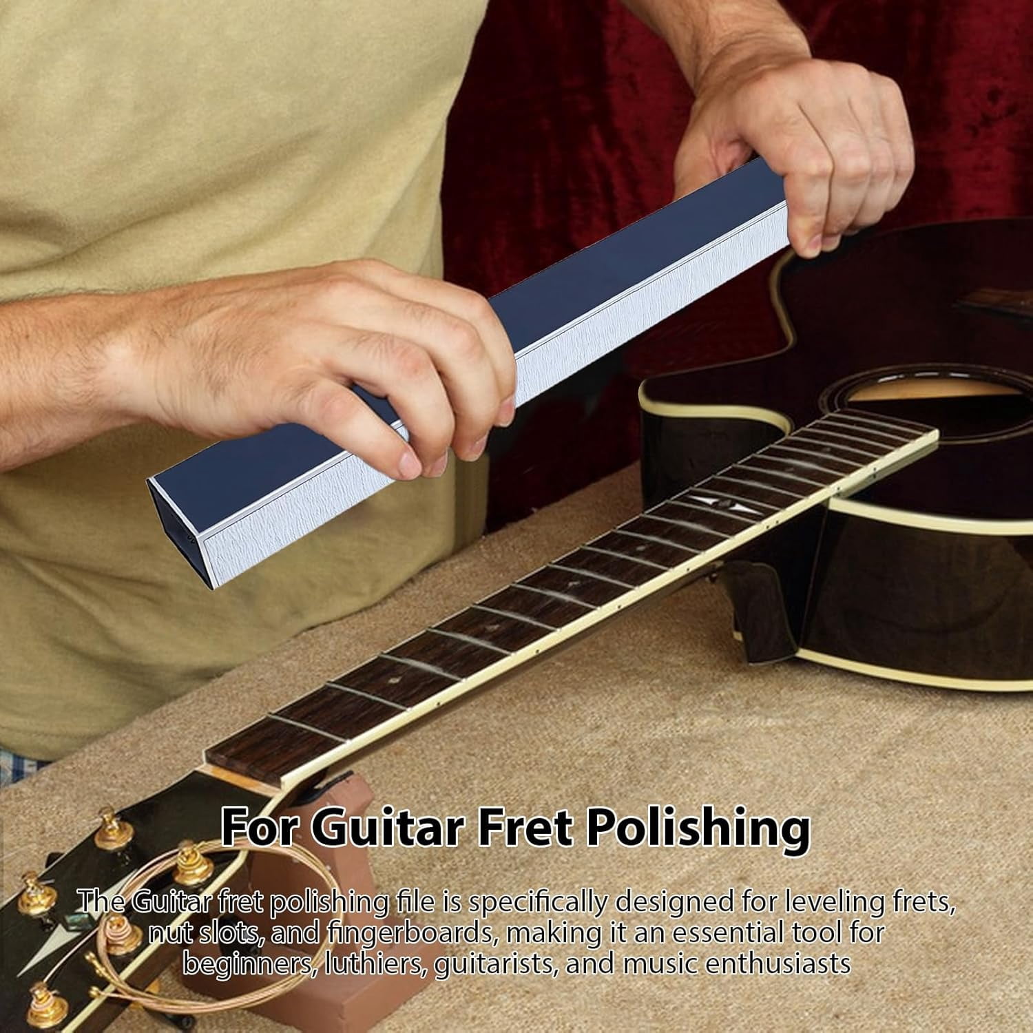 16 Inch Guitar Fret Leveling Beam Aluminum Alloy Bass Neck Polishing Tool With 4 Sandpapers 400 To 1200 Grit Luthier Tool