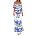 thumbnail image 2 of Robe Longue Style Mexicain à Épaules Dénudées pour Femmes, Mode Décontractée, Vacances, Manches à Volants, Imprimé de Fleurs, Robe Maxi (X-Grand Jaune), 2 of 5
