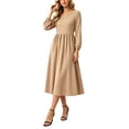 thumbnail image 4 of SAWOBUUN Womens Long Sleeve Dresses High Waist Crewneck Polka Dot A-Line Casual Midi Tshirt Dress with Pockets, 4 of 5