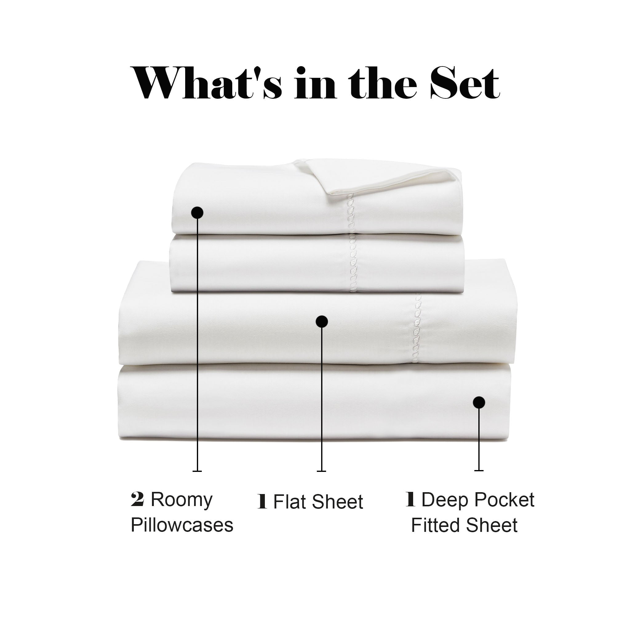 Superior Cotton Blend 600 Thread Count Dash Stitch Hem Sheet Set, Split King, White