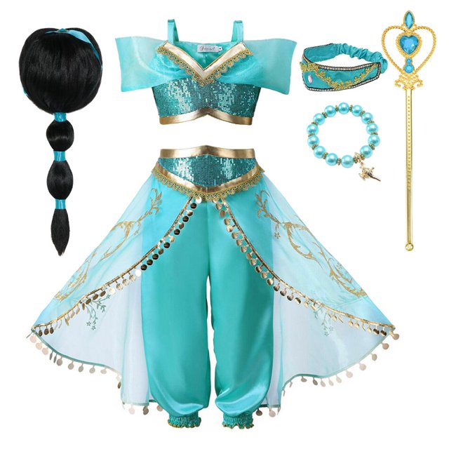 Disney-vestido de Jasmine para niña, disfraz de Aladdín de princesa, lámpara mágica, ropa de carnaval, fiesta de Halloween, 2023 Fivean unisex