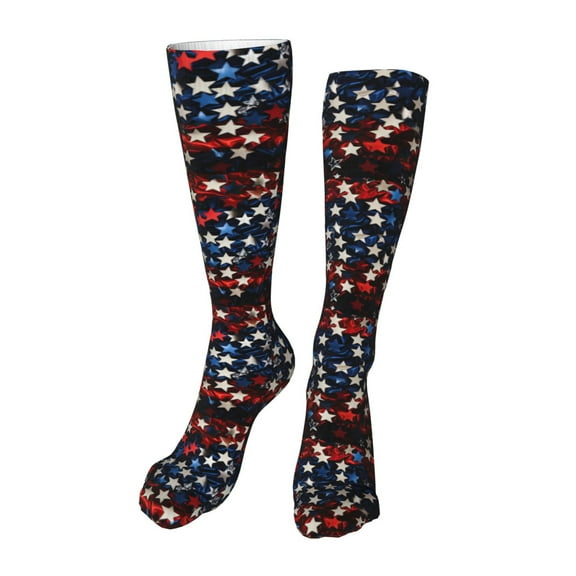 Rateoe Red Blue White Stars print Women's Men's Novelty 20in Crew Socks Cotton Socks Knee High Socks for Walking,Running,Nurses,Pregnancy-One Size