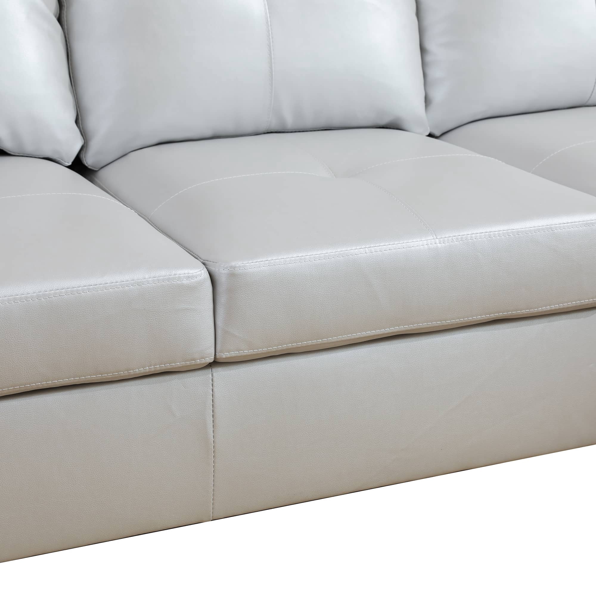 MAYEERTY Silver Grey Semi PU Synthetic Leather 3-Piece Couch Living Room Sofa Set
