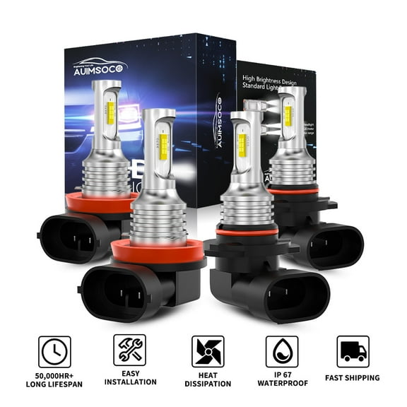 For Chrysler Pacifica 2017 2018 2019 2020 4Pcs 8000 Lumens White 6000k LED Headlights Bulbs, Hi-Lo Beam Combo 9005 H11 KIT, Canbus No Error High Power Lamps, Plug-N-Play