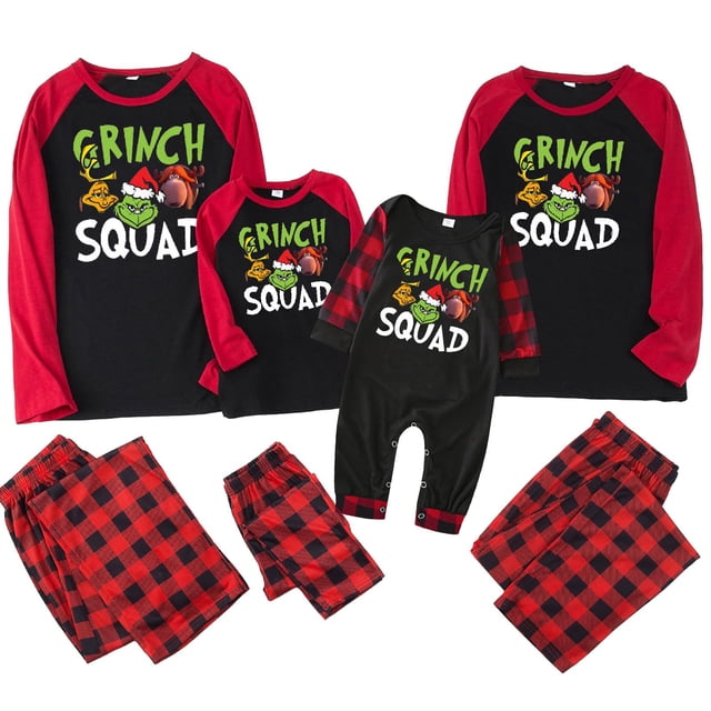 Conjuntos de pijamas navideños familiares a juego Grinch 2024, pijama de Grinch con parte superior y pantalones de pijama a cuadros, pijama de Grinch para niños y adultos para la familia, Hombres XL