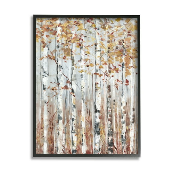 Stupell Industries Autumn Birch Tree Foliage Rustic Forest Landscape Landscape Painting Black Framed Art Print Wall Art, 11 x 14