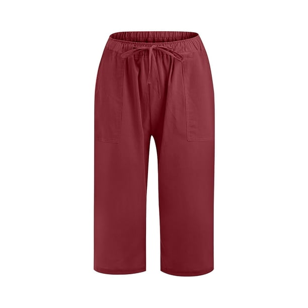 Women's Cotton Linen Capris Casual Summer Lounge Capri Pants Loose Fit Plus  Size Comfy Crop Pants Trousers with Pockets