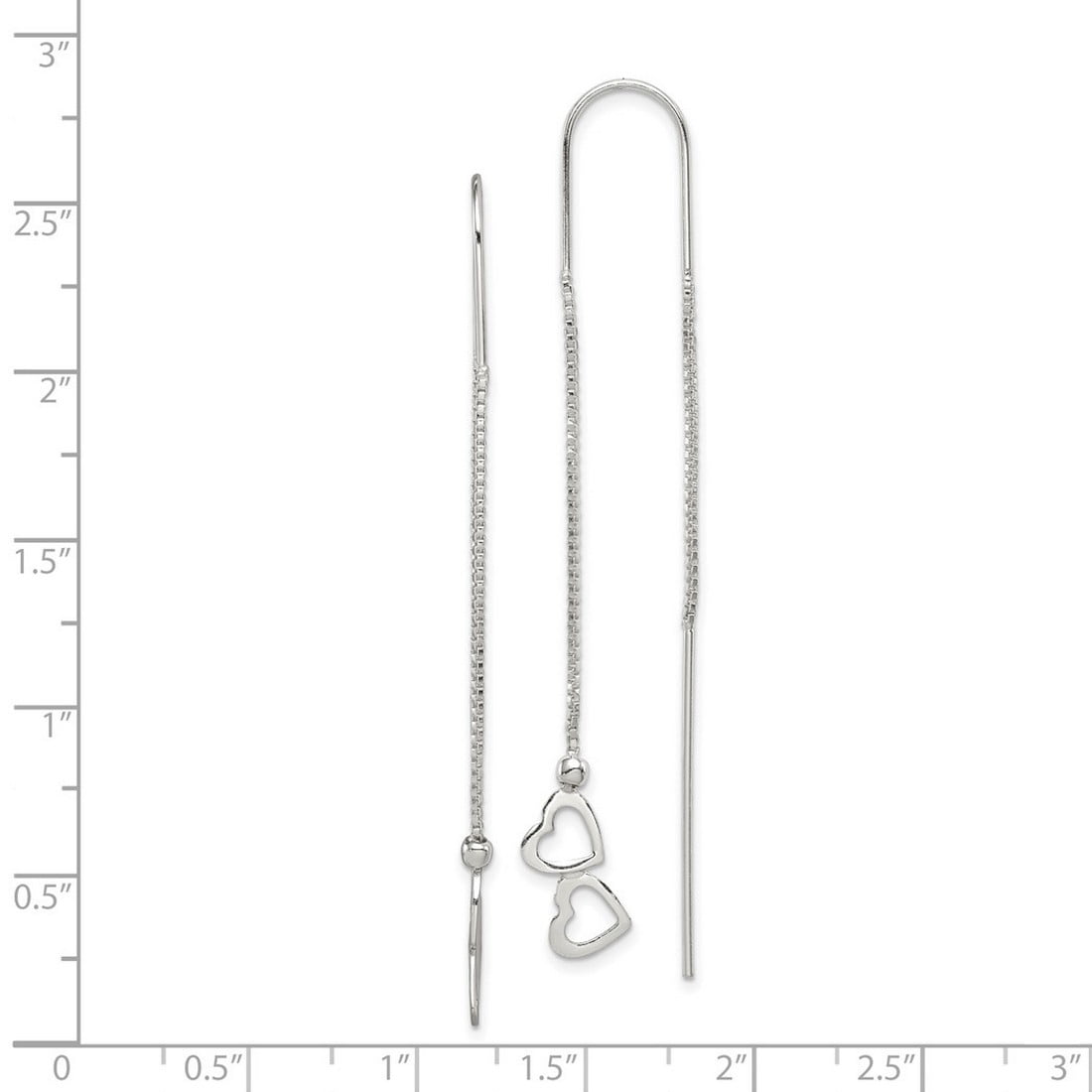 925 Sterling Silver Polished Love Heart Threader Earrings 62x9mm Wide Stud Earring for Women