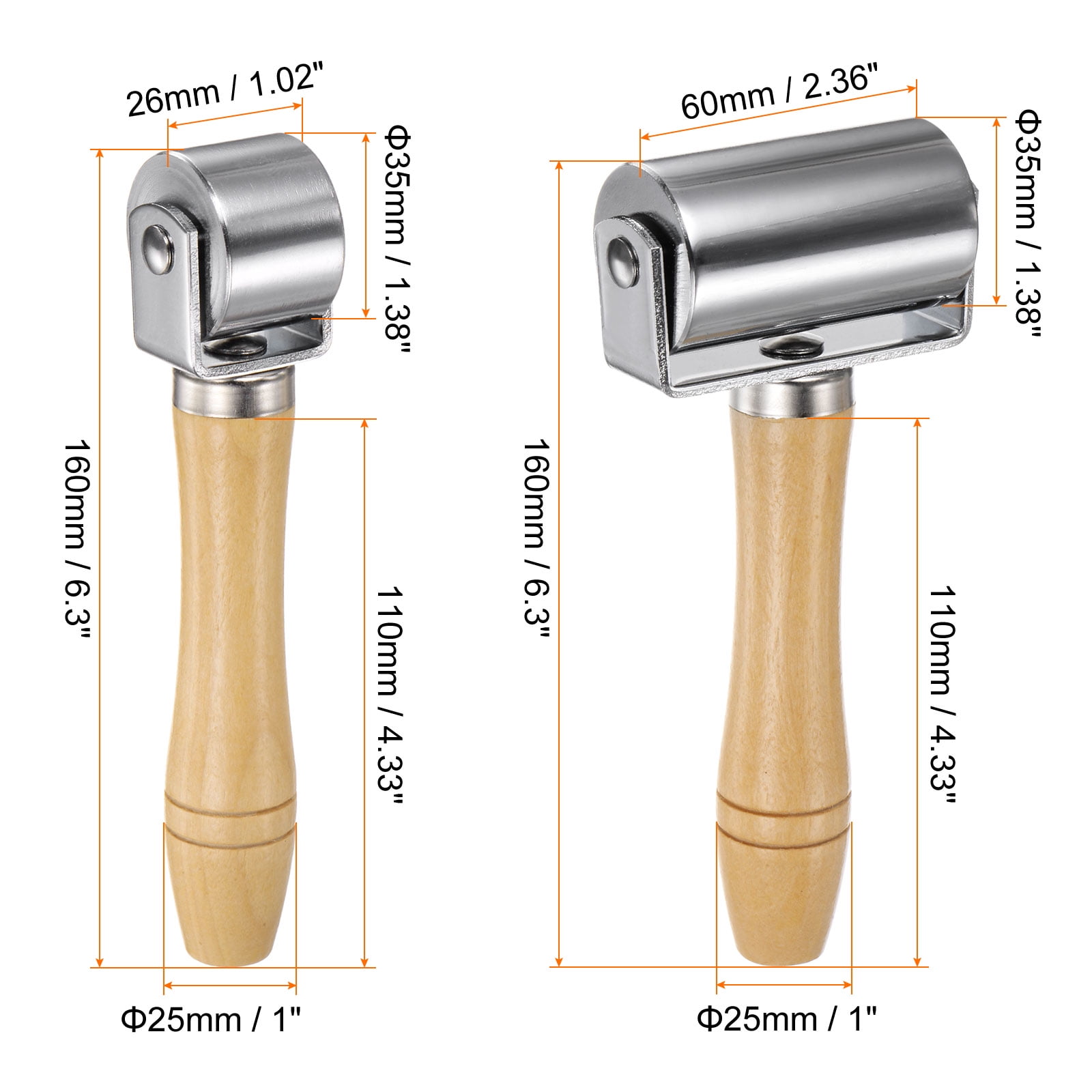 Seam Roller for Leather 1" 2.4" 26mm 60mm Carbon Steel Leather Press, White