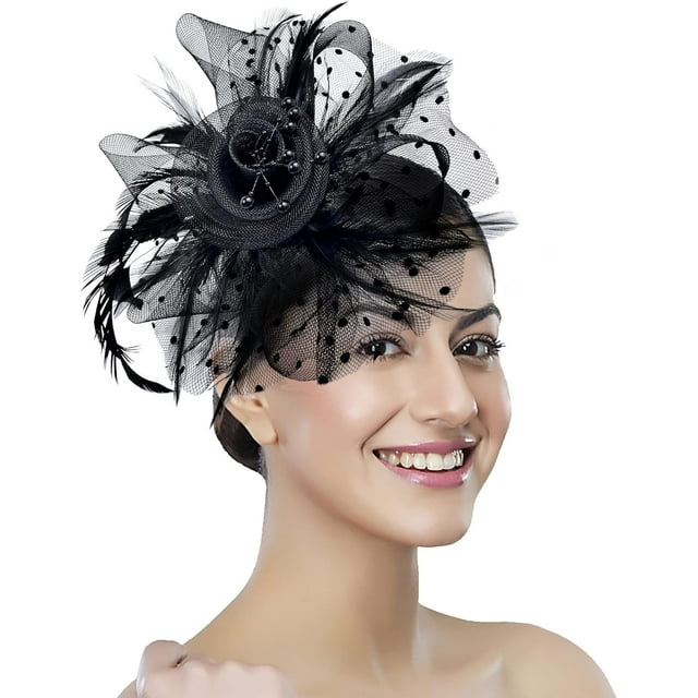 Tocado para mujer, sombrero para fiesta de té, años 20, 50, boda, cóctel, flor, malla, plumas, pinza para el pelo para carnaval, Halloween