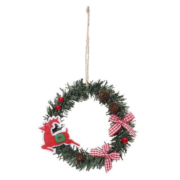 OEFNTAC Decorations 5.12in Christmas Mini Wreath Artificial Pine Needle with Snowman Elks Cones Holiday Ornament Christmas Decorations