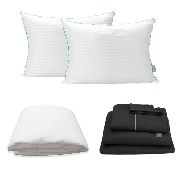 Protector de Colchón Queen Size Ultra + Sábanas Royal Negro + Almohadas Royal Twin