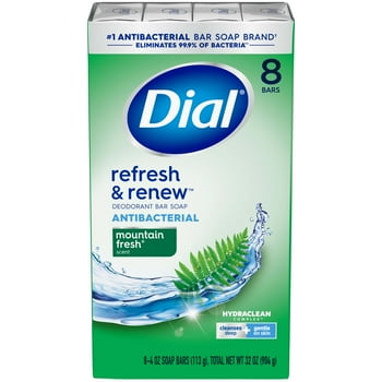 Dial Antibacterial Bar Soap, Refresh & Renew, ain Fresh, 4 oz, 8 Bars