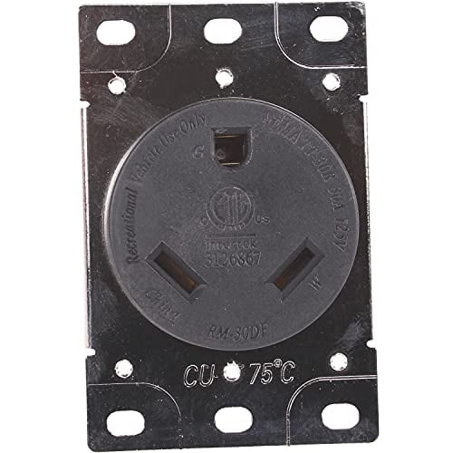 Journeyman-Pro RV 30 Amp, 125 Volt, NEMA TT-30R, 2P, 3W | Flush Mounting Power Receptacle Outlet, Straight Blade, Industrial Grade, Grounding, Side Wired, Steel Strap, Black, HJP-7313-S00 (1, TT-30R)
