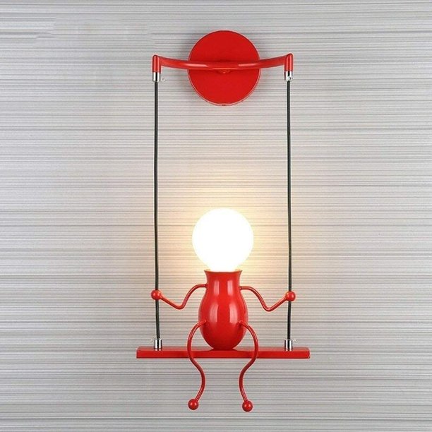 Lámpara de pared moderna con columpio de muñeca para niños, sencilla, para sala de estar, dormitorio, lámpara de pared creativa para cabecera, regalo de vacaciones/boda (rojo) JAMW Sencillez