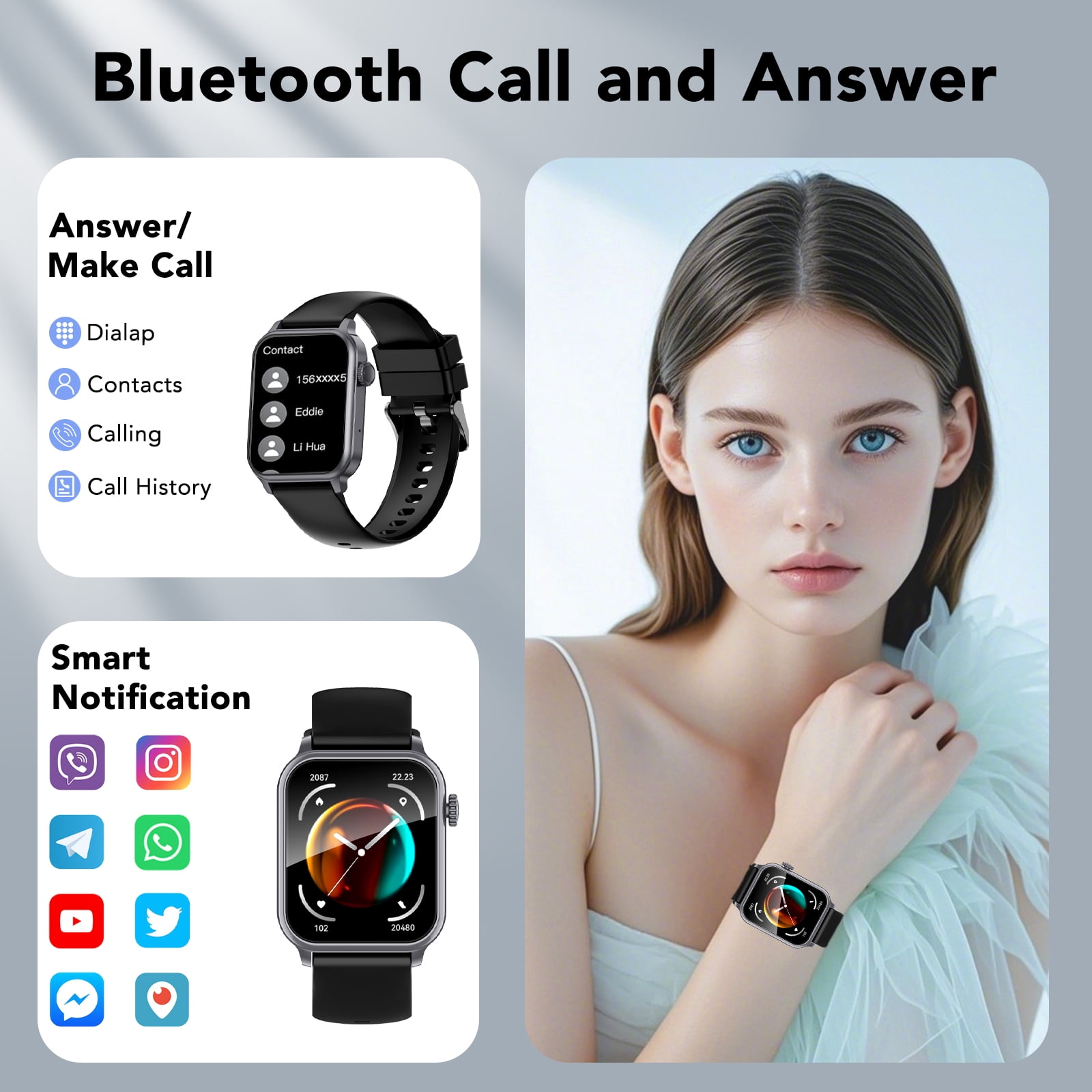 Tikland Smart Watches for Men Women, Smartwatch Fits for iPhone Android 1.83" HD Fitness Tracker with Call Function, 600 mAh 30 Day Battery Life, 110+ Sport Modes, Fitness Watch, IP68 Waterproof