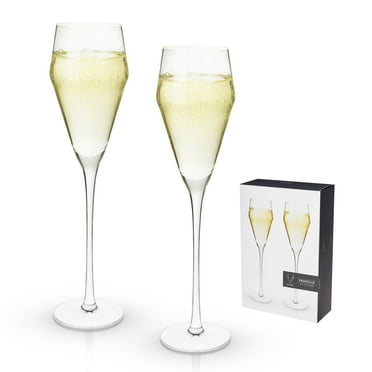 Viski Angled Crystal Prosecco Glasses, Wine Glasses, Glassware 8oz Set of 2