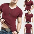 thumbnail image 3 of MesaSe Men Plus Size Summer Basic Top Solid Color Short Sleeve V Neck Slim Fit T-Shirt, 3 of 8