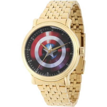 Marvel's Avengers: 75th Anniversary Shields Men's Gold Vintage Alloy Watch, Gold Stainless Steel Bracelet