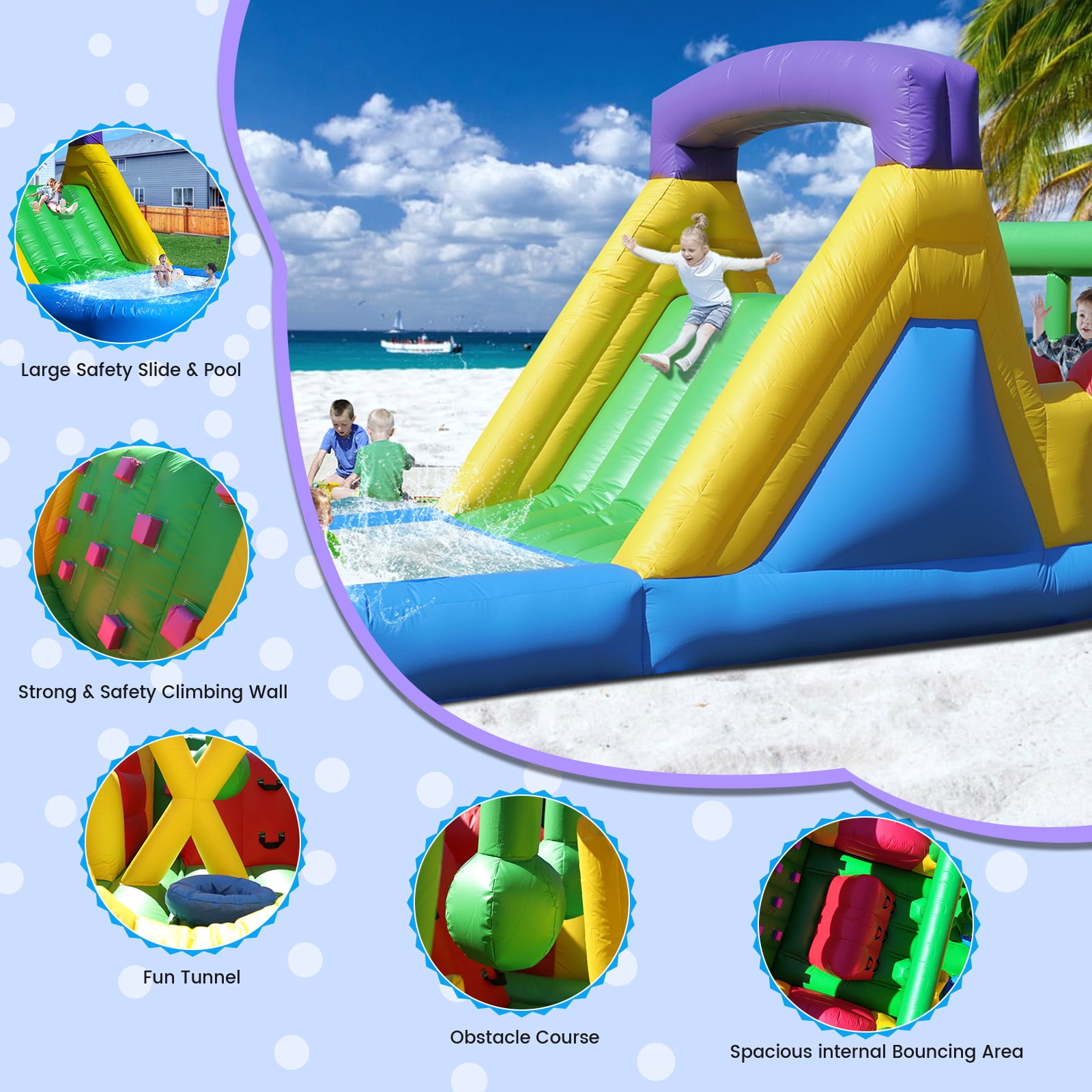Relunch 22 ft Commercial PVC Inflatable Bounce House Obstacle Course with Water Slides & Blower for Kids Outdoor Party 22x8x8.2FT