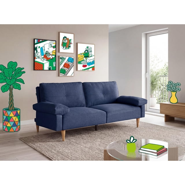 Sofá Cama Makora Yarvis Azul Lino 3 Posiciones con Soft Foam Reclinable