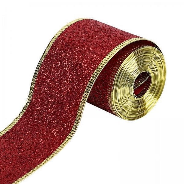Cinta navideña,Cinta navideña para manualidades,cinta decorativa,Cinta navideña con borde cableado de 2 pulgadas x 90 yardas,Cinta navideña de poliéster con brillo,Cintas navideñas para