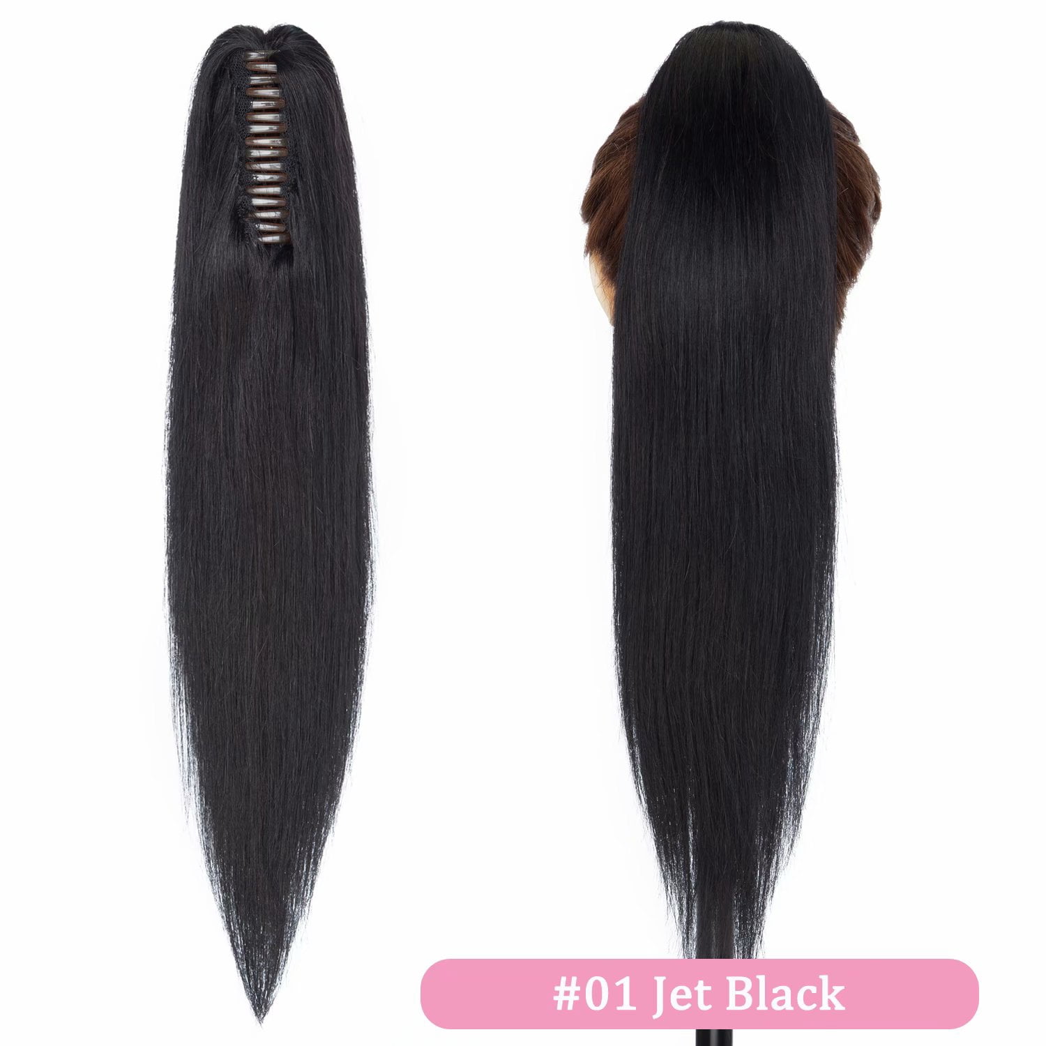 Benehair Claw Clip On Hair Ponytail 100% Remy Human Hair Extensions Real Thick Jaw/Claw Clip Pony Tail 18" Soft Black