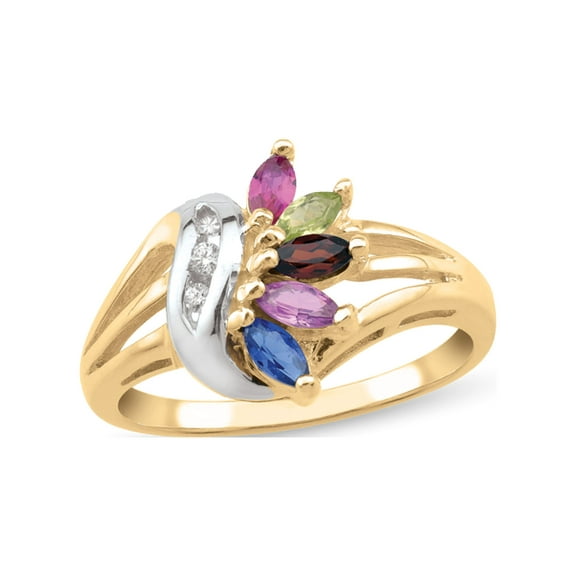Personalized Marquise Birthstone Ring in 10K Gold with Diamond Accents by Jewlster