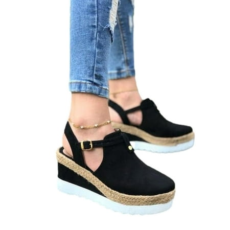 

Low Heels Wedges for Women Hollow Out Open-Toe Sandals Summer Bohemian Beach Sandals with Back Zipper